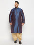 Vastramay Men's Plus Size Navy Blue Zari Weaved Kurta Dhoti Set
